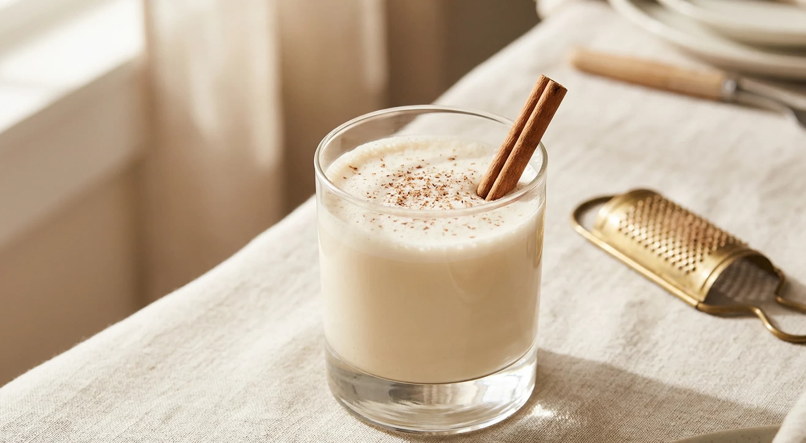 Bourbon Milk Punch with nutmeg dusted on top